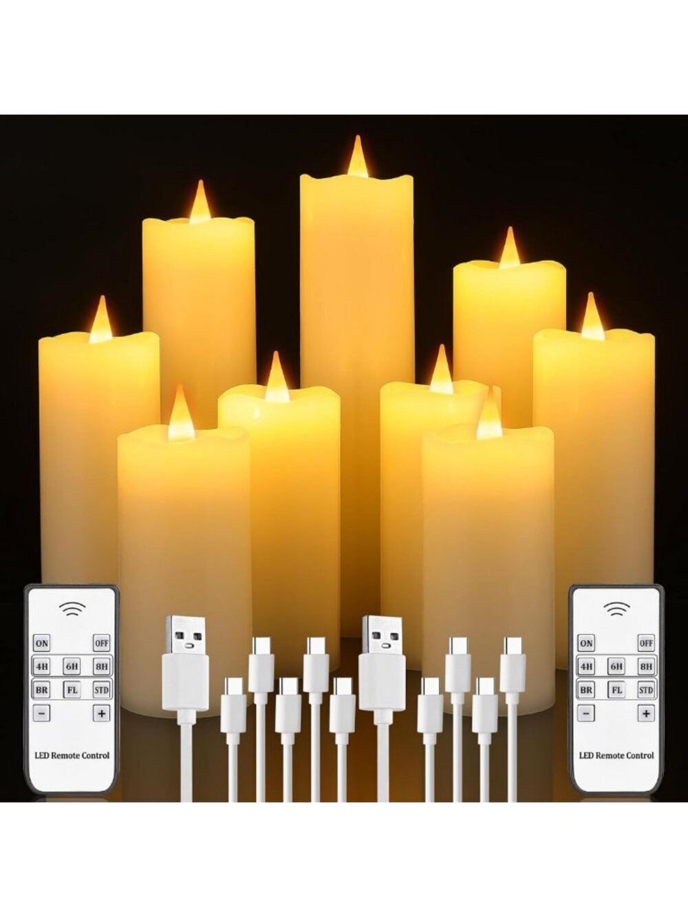 Rechargeable Flameless Candles with Remote & Timer - USB-C LED Decor